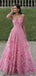 Elegant Strapless Pink Lace Prom Dress with 3D Floral Appliques,WGP2137