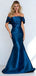 Classy Teal Blue Mermaid Formal Gown Ruched Off-Shoulder Satin Prom Dress,WGP2115