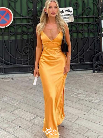 Sexy V-neck Spaghetti Strap Mermaid  Long Prom Dress Ideas, Evening Party Dresses ,WGP1093