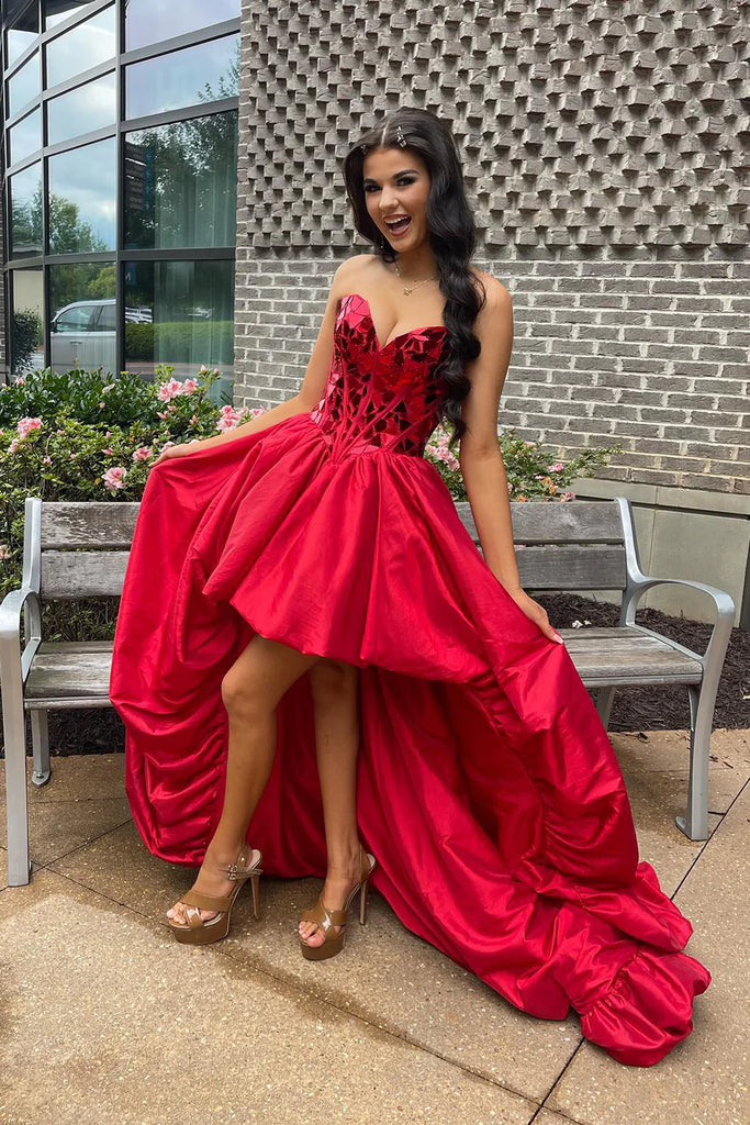 Sexy Red Sweetheart High Low Long Prom Dress Ideas, Evening Party Dresses,WGP1788