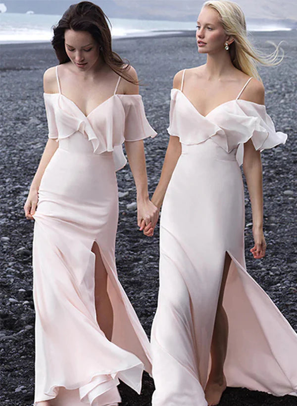 Elegant Pink Off-Shoulder Mermaid Side Slit Long Prom Dress Ideas, Evening Party Dresses,WGP1841