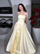Elegant Yellow Spahetti Strap A-Line Long Prom Dress Ideas, Evening Party Dresses ,WGP1598