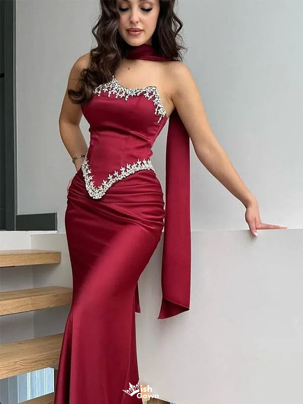 Elegant Burgundy Sweetheart Mermaid Long Prom Dress Ideas, Evening Party Dresses,WGP1962