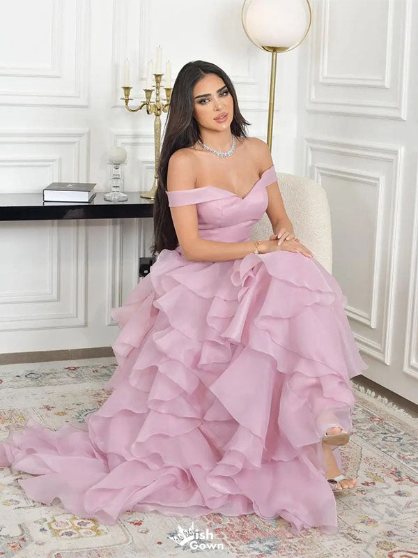Elegant Pink Off-Shoulder Sleeveless A-Line Long Prom Dress Ideas, Evening Party Dresses , WGP1885