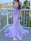 Elegant Spahetti Strap Lavender Applique Mermaid Long Prom Dress Ideas, Evening Party Dresses ,WGP1597