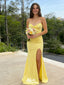 Classy Yellow Strapless Prom Gown with Sweetheart Neckline and Side Slit Mermaid Style,WGP2096