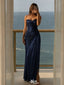 Elegant Navy Blue Strapless Prom Dress Ruched Mermaid Evening Gown,WGP2145