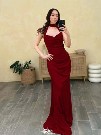 Sexy Red High Neck Mermaid Long Prom Dress Ideas, Evening Party Dresses,WGP1776