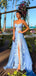 Unique Blue Spaghetti Strap A-Line Side Slit Sleeveless Long Prom Dress Ideas, Evening Party Dresses,WGP1682