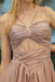 Modern Pink A-Line Prom Dress Unique Cut-Out Bodice Strappy V-Neck Pleated Evening Gown,WGP2076