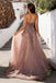 Shiny Pink V-Neck A-Line Side Slit Long Prom Dress Ideas, Evening Party Dresses,WGP1658