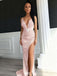 Elegant Pink V-Neck Mermaid Side Slit Long Prom Dress Ideas, Evening Party Dresses, WGP2025