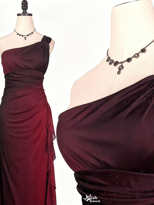 Elegant Red One-Shoulder Mermaid Long Prom Dress Ideas, Evening Party Dresses,WGP1671