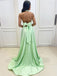 Sexy Sage Halter Strap A-Line Side Slit V-Neck Party Prom Dresses,Evening Dress Online, WGP819