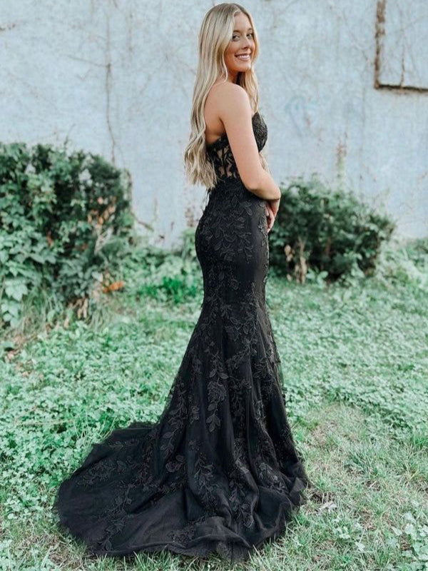 Elegant Black Sweetheart Mermaid Side Slit Lace&nbsp;Party Prom Dresses,Evening Dress Online, WGP825