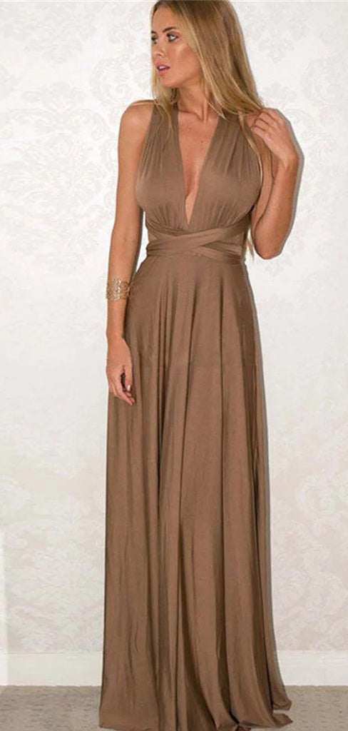 Elegant Brown Halter Strap V-Neck A-Line&nbsp;Party Prom Dresses,Evening Dress Online, WGP821