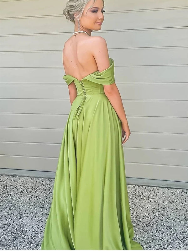 Elegant Green Off Shoulder Sweetheart A-Line Side Slit Party Prom Dresses,Evening Dress Online, WGP824