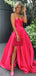 Elegant Pink Spaghetti Strap V-Neck A-Line Side Slit Party Prom Dresses,Evening Dress Online, WGP823