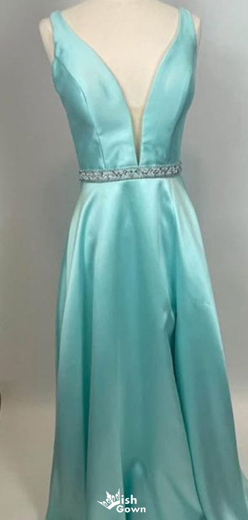 Elegant V-neck A-line Long Prom Dress Ideas, Evening Party Dresses,WGP1797