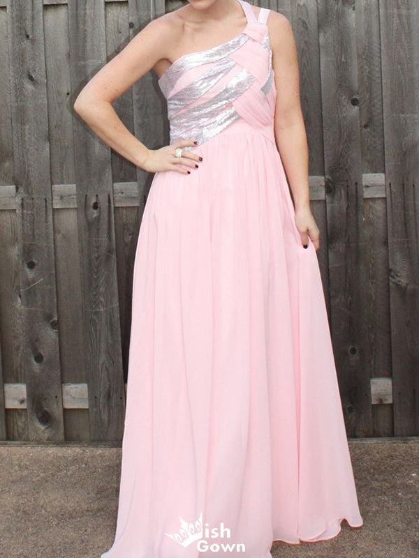 Elegant One-shoulder A-line Long Prom Dress Ideas, Evening Party Dresses,WGP1799