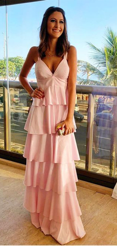 Elegant Pink A-Line Spaghetti Straps Popular Long Evening Dresses, Formal Dresses, Birthday Party, WGP574