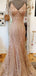 Beautiful Pink Lace Mermaid Spaghetti Straps Popular Long Evening Dresses, Formal Dresses, Birthday Party, WGP573