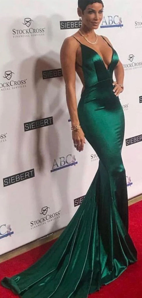 Sexy Green Spaghetti Strap Mermaid Long Prom Dress Ideas, Evening Party Dresses, WGP1998