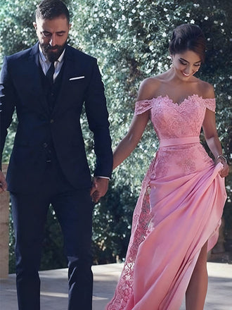 Elegant Pink Off-Shoulder Mermaid Long Prom Dress Ideas, Evening Party Dresses,WGP1772