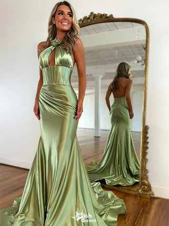 Elegant Green V-Neck Mermaid Long Prom Dress Ideas, Evening Party Dresses,WGP1986