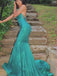 Elegant Green Spaghetti Strap Mermaid V-Neck Sleeveless Party Prom Dresses,Evening Dress Online, WGP843