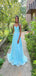 Elegant Blue A-Line Spaghetti Straps V Neck Applique Cheap Maxi Long Party Prom Gowns,Evening Dresses,WGP434