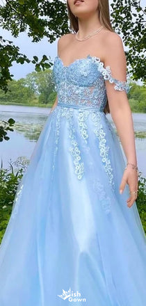 Elegant Off-shoulder Sweetheart Lace A-line Long Prom Dress Ideas, Evening Party Dresses,WGP1188