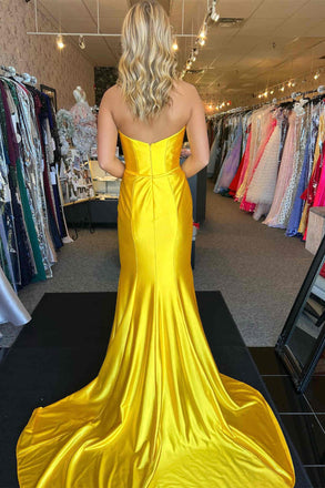 Elegant Yellow Sweetheart Mermaid Long Prom Dress Ideas, Evening Party Dresses,WGP1810