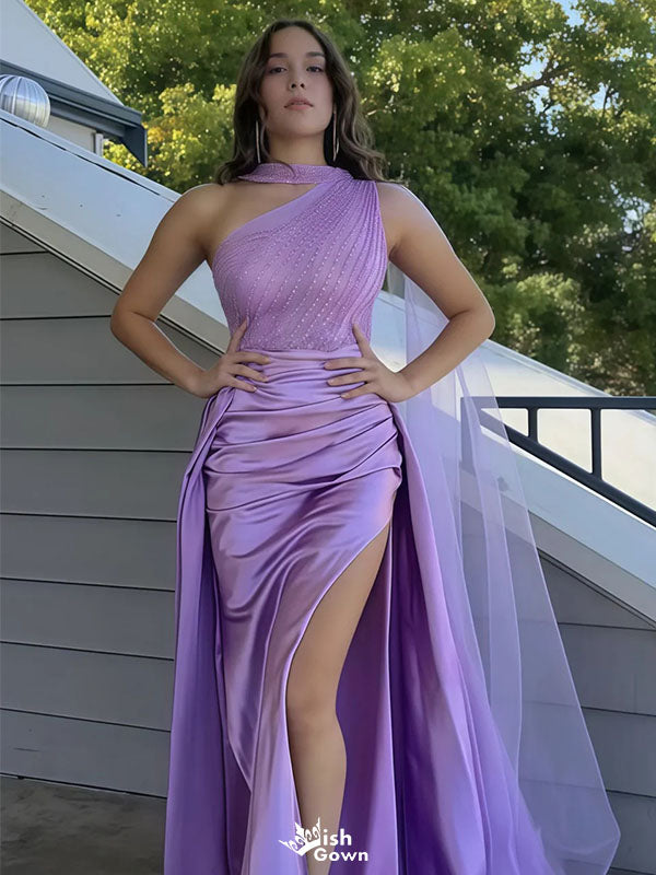 Unique Lavender One-Shoulder Mermaid Long Prom Dress Ideas, Evening Party Dresses, WGP2027
