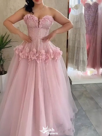 Elegant Pink Sweetheart A-Line Long Prom Dress Ideas, Evening Party Dresses,WGP1947