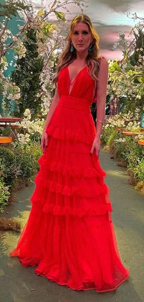 Elegant Red Sweetheart A-Line Ruffle Sleeveless Party Prom Dresses,Evening Dress Online, WGP855