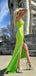 Elegant Light Green Mermaid Spaghetti Straps Side Slit Cheap Maxi Long Party Prom Gowns,Evening Dresses,WGP420