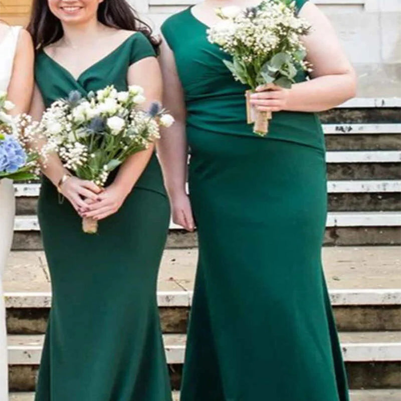 Elegant Green V-Neck Mermaid&nbsp;Sleeveless Wedding Guest Bridesmaid Dresses,WGM406