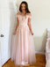 Cute Pink Off Shoulder A-Line Lace Sleeveless Party Prom Dresses,Evening Dress Online, WGP864