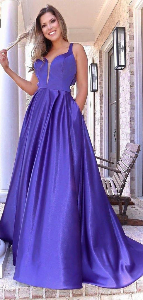 Elegant Purple A-Line Spaghetti Straps V Neck Sleeveless Cheap Maxi Long Party Prom Gowns,Evening Dresses,WGP411