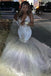 Shiny White Spaghetti Strap Mermaid Long Prom Dress Ideas, Evening Party Dresses,WGP1972