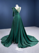 Gorgeous Green Single Long Sleeve Illusion A-line Lace up Back Party Dress Long Prom Dresses to Impress, WGP951