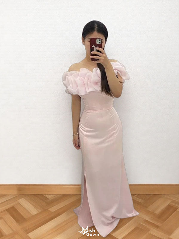 Elegant Floral Pink Off-Shoulder Mermaid Long Prom Dress Ideas, Evening Party Dresses,WGP1811