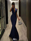 Sexy Navy Blue V-Neck Mermaid Long Prom Dress Ideas, Evening Party Dresses, WGP2014