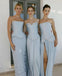 Elegant Blue Mismatched Sleeveless Mermaid Long Bridesmaid Dresses Online,WGM451