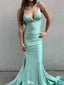 Cheap Green Spaghetti Strap Mermaid Long Prom Dress Ideas, Evening Party Dresses,WGP1697
