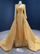 Gorgeous Yellow High Neck Long Sleeves A-line Lace up Back Party Dress Long Prom Dresses to Impress, WGP952