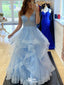 Elegant Blue A-Line Scoop Lace Popular Long Evening Dresses, Formal Dresses, Birthday Party, WGP576