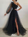 Elegant Black A-Line Asymmetric One Shoulder Side Slit Popular Long Evening Dresses, Formal Dresses, Birthday Party, WGP586