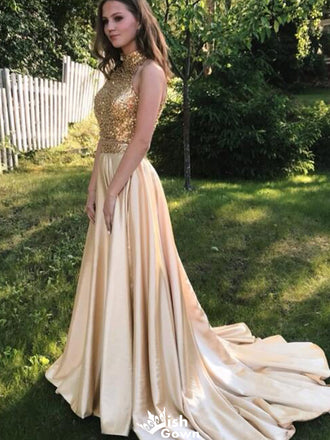 Formal Halter Open-back A-line Long Prom Dress Ideas, Evening Party Dresses,WGP1260